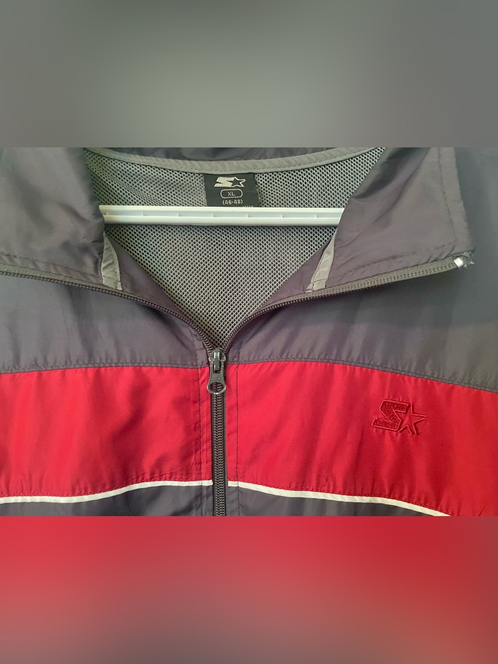VTG STARTER Windbreaker Jacket - Full Zip, Charcoal/Red Colourblock